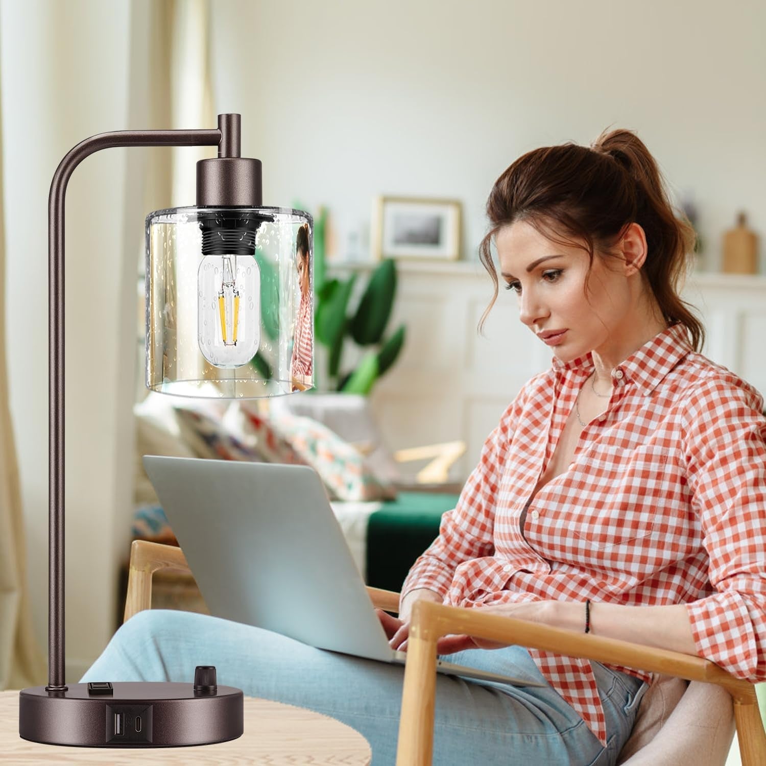 Oil Rubbed Bronze Table Lamps Set Of Two With USB Ports-4