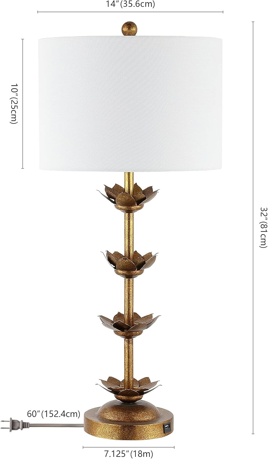 Antique Gold Leaf 32-Inch Table Lamps with White Drum Shade, Set of 2-1