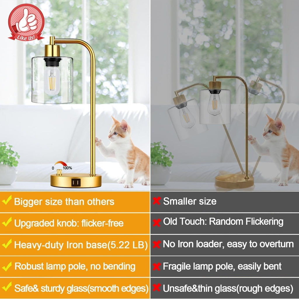 Set Of 2 Gold Table Lamps With 2 USB Ports Dimmable-1