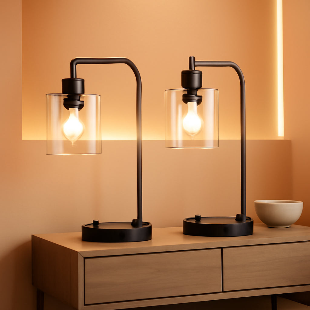 Oil Rubbed Bronze Table Lamps Set Of Two With USB Ports-0