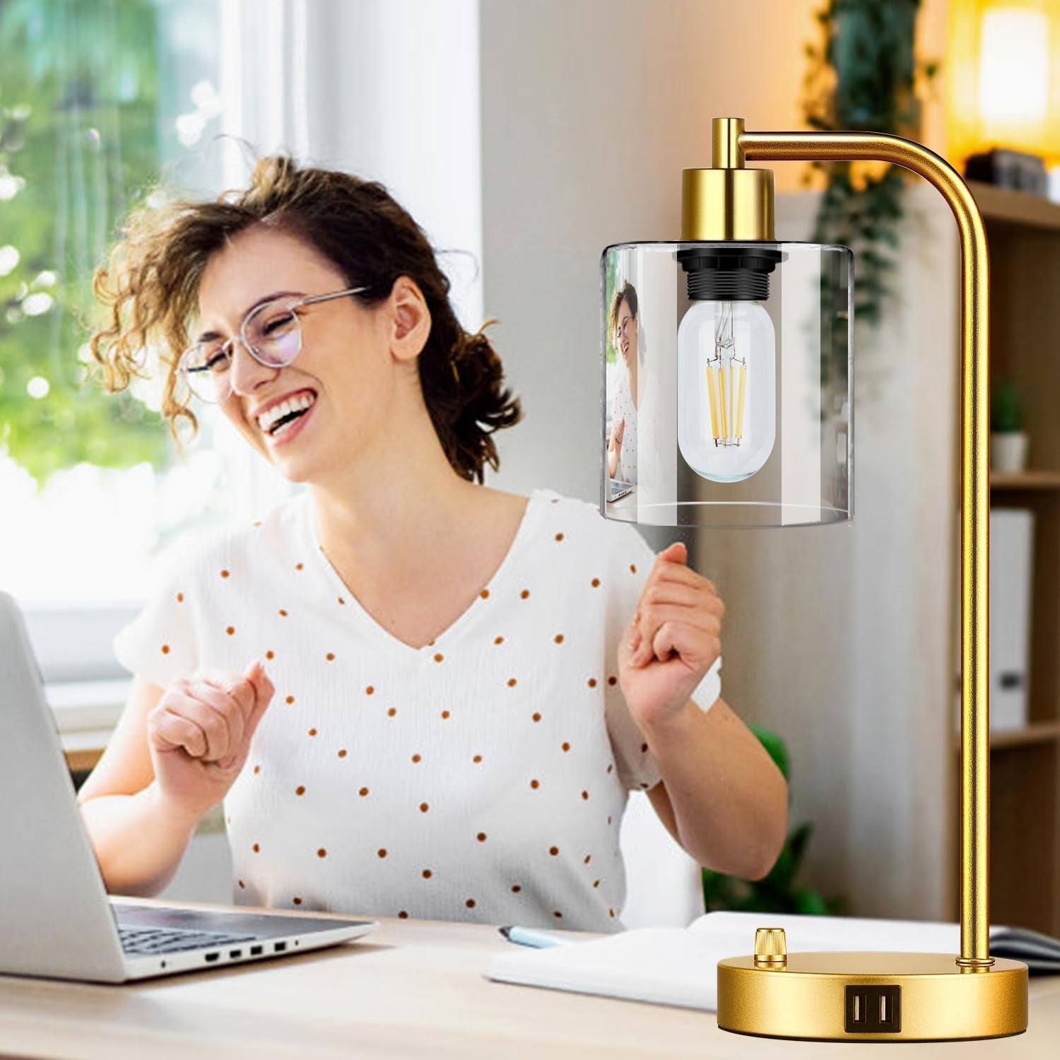 Set Of 2 Gold Table Lamps With 2 USB Ports Dimmable-4