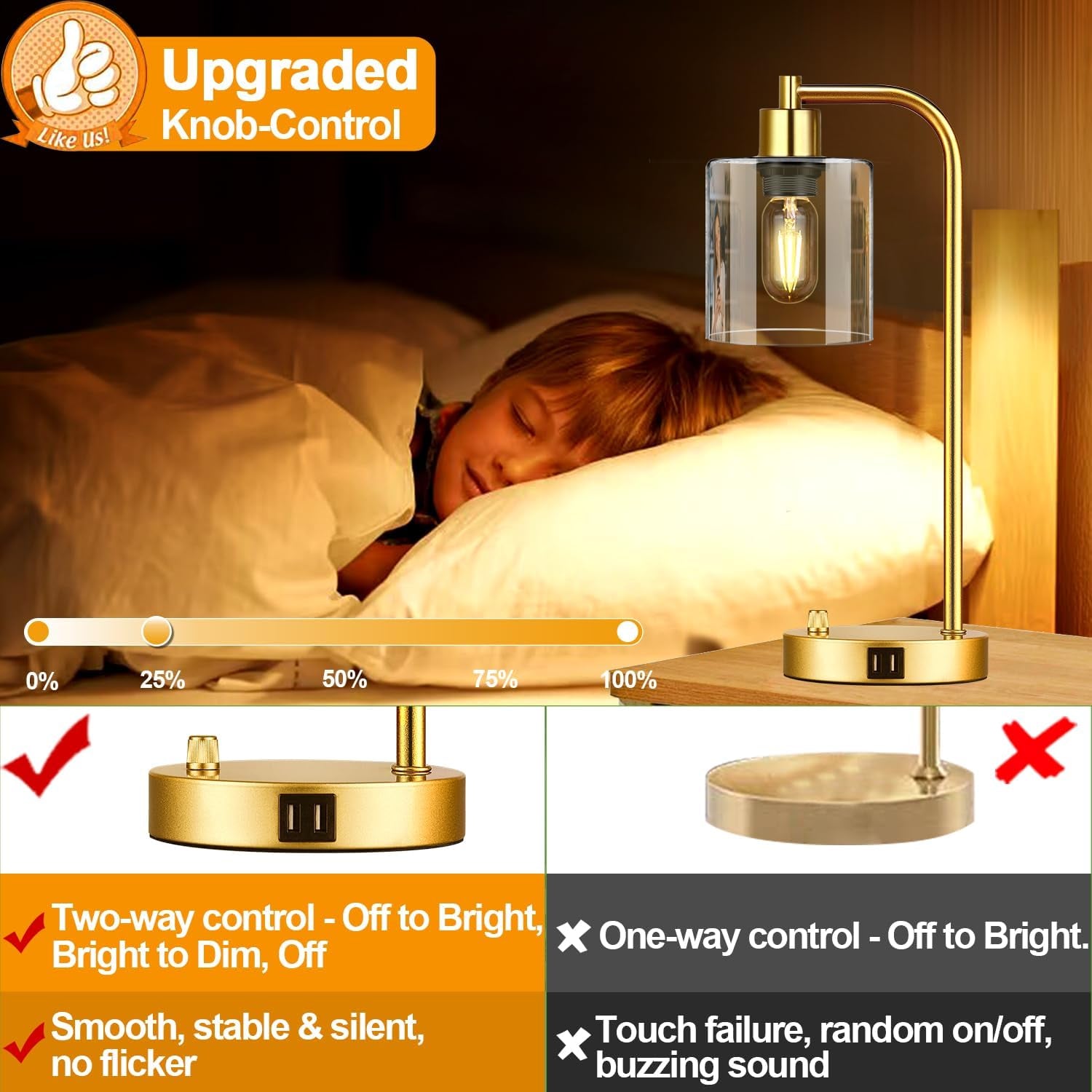 Set Of 2 Gold Table Lamps With 2 USB Ports Dimmable-2