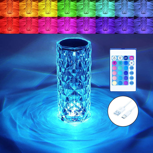 Crystal Table Lamp 16 Color Changing RGB Rose Diamond (Multi-Color)